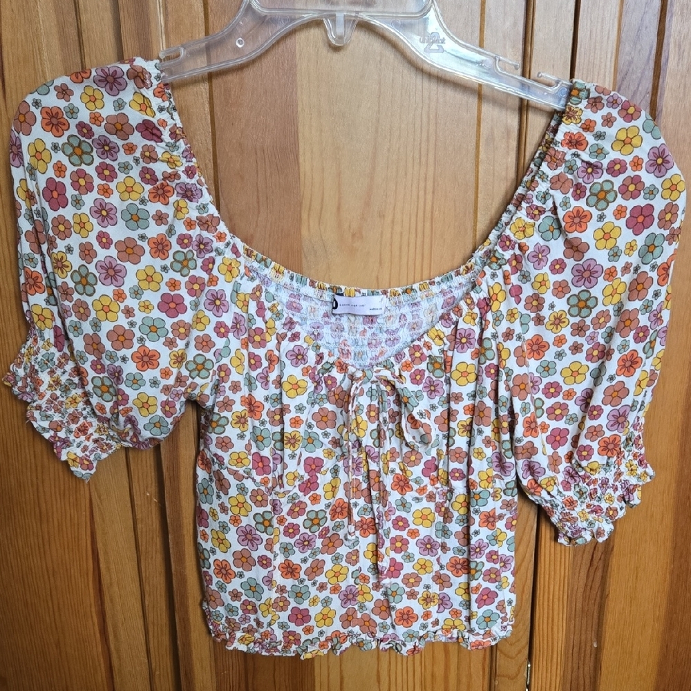 SO Floral Puff Sleeve Crop Top - Multicolor